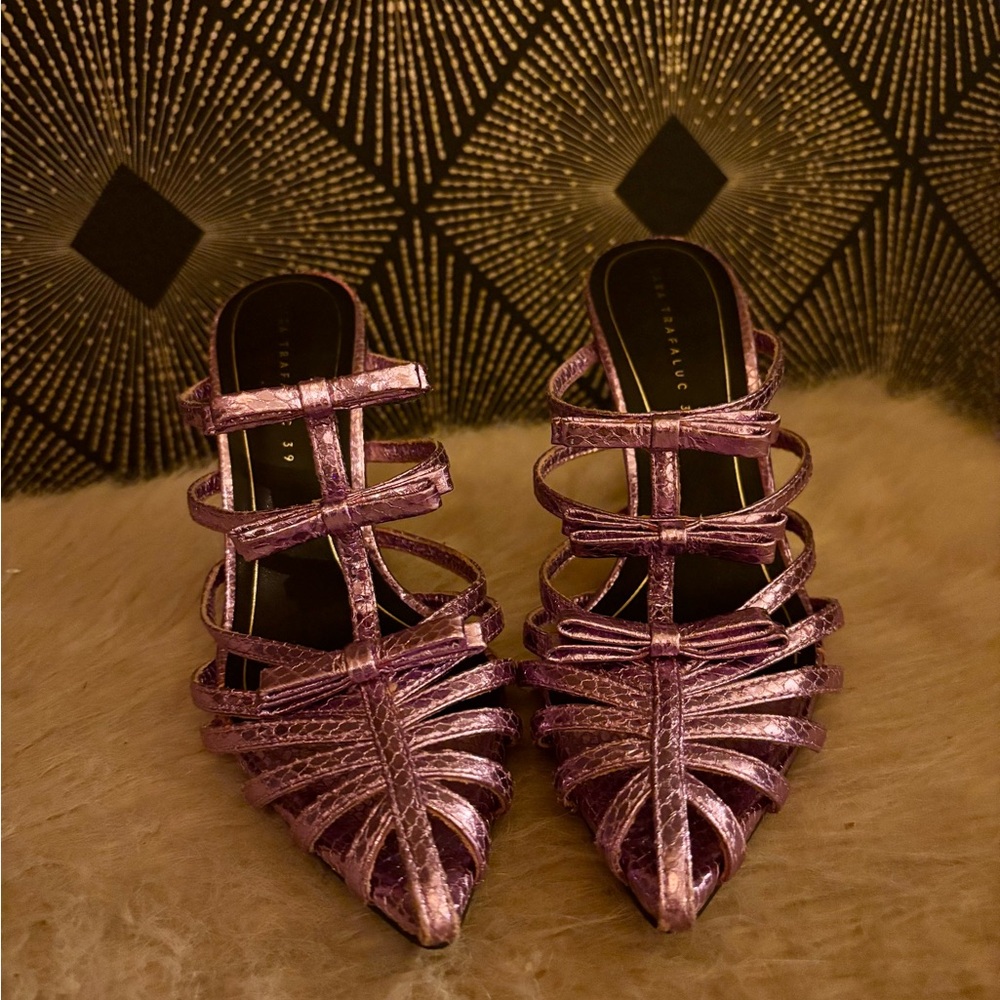 Zara Metallic Lilac Strappy Pointed Heels - Picture 4 of 10